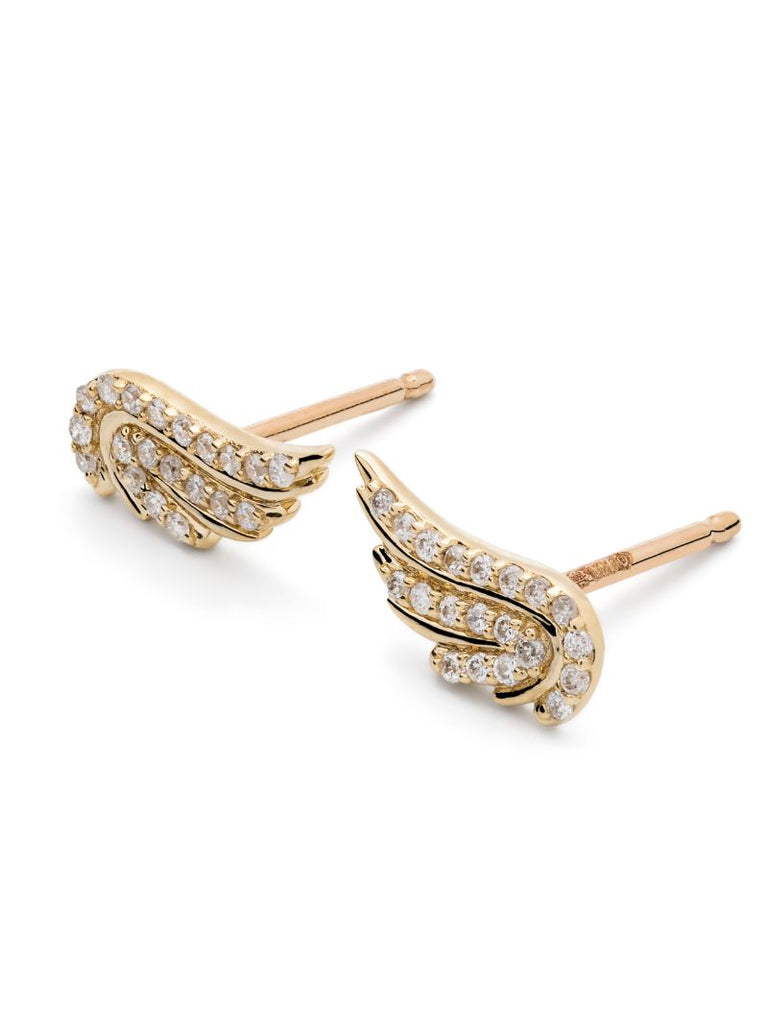 14k Yellow Gold Wing Diamond Earrings