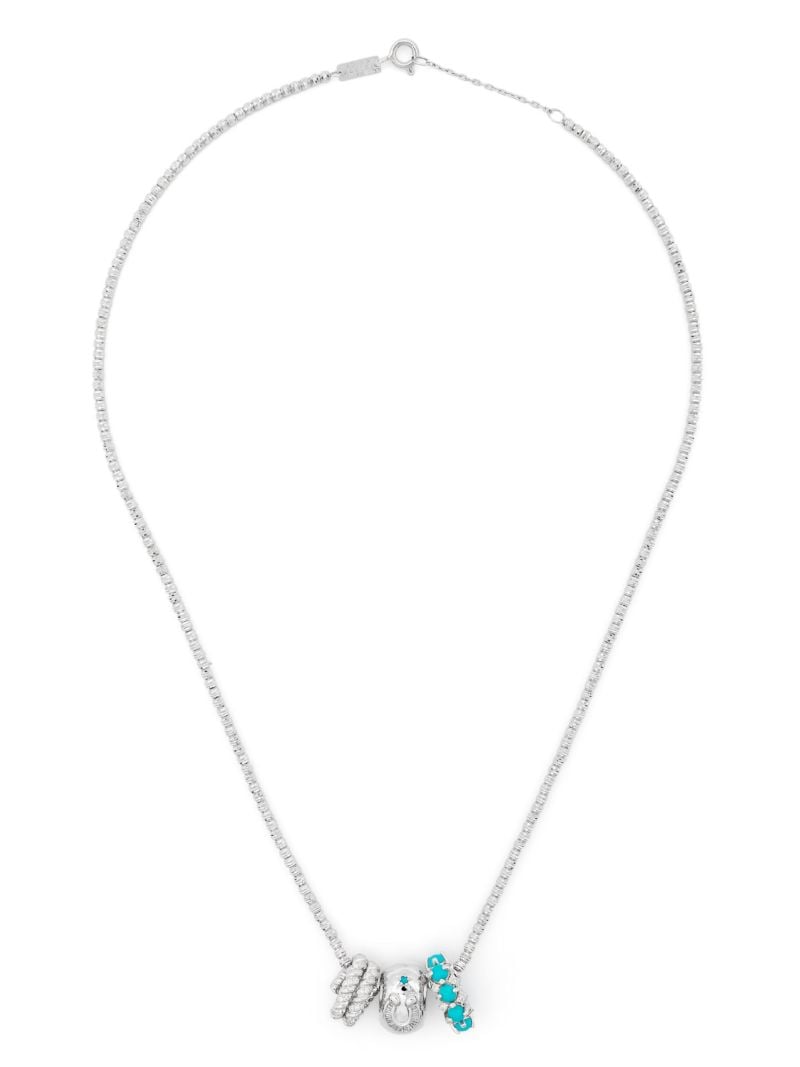 Sterling Silver Space Cowboy Big Bead Diamond and Turquoise Necklace
