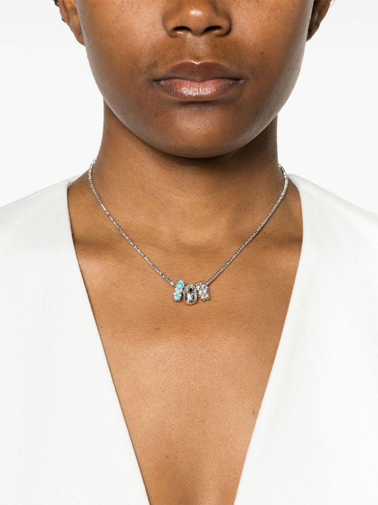 Sterling Silver Space Cowboy Big Bead Diamond and Turquoise Necklace