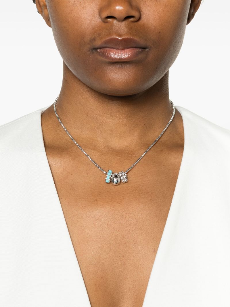 Sterling Silver Space Cowboy Big Bead Diamond and Turquoise Necklace