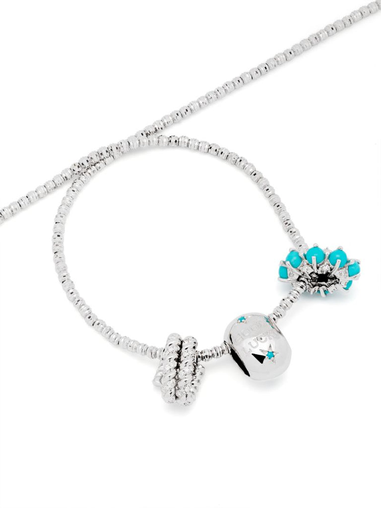 Sterling Silver Space Cowboy Big Bead Diamond and Turquoise Necklace