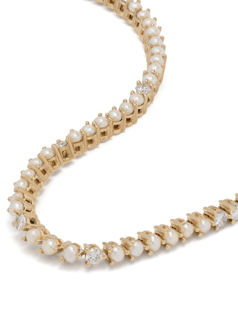 14k Yellow Gold Pearl and Diamond Bracelet