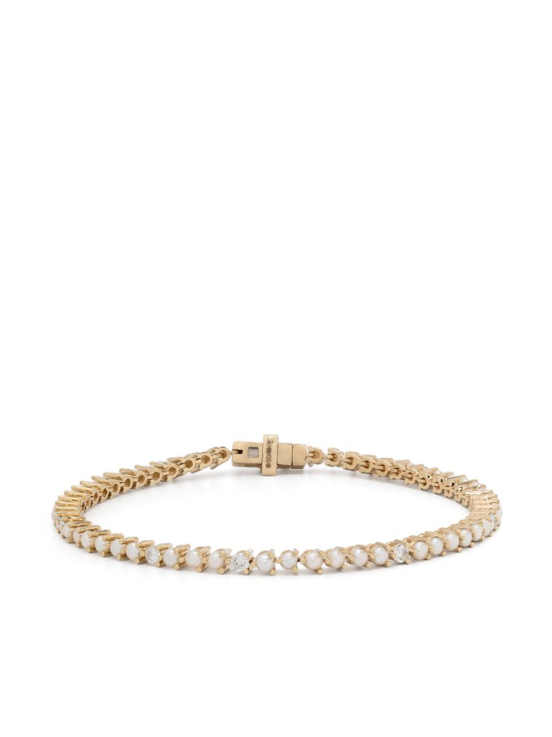 14k Yellow Gold Pearl and Diamond Bracelet