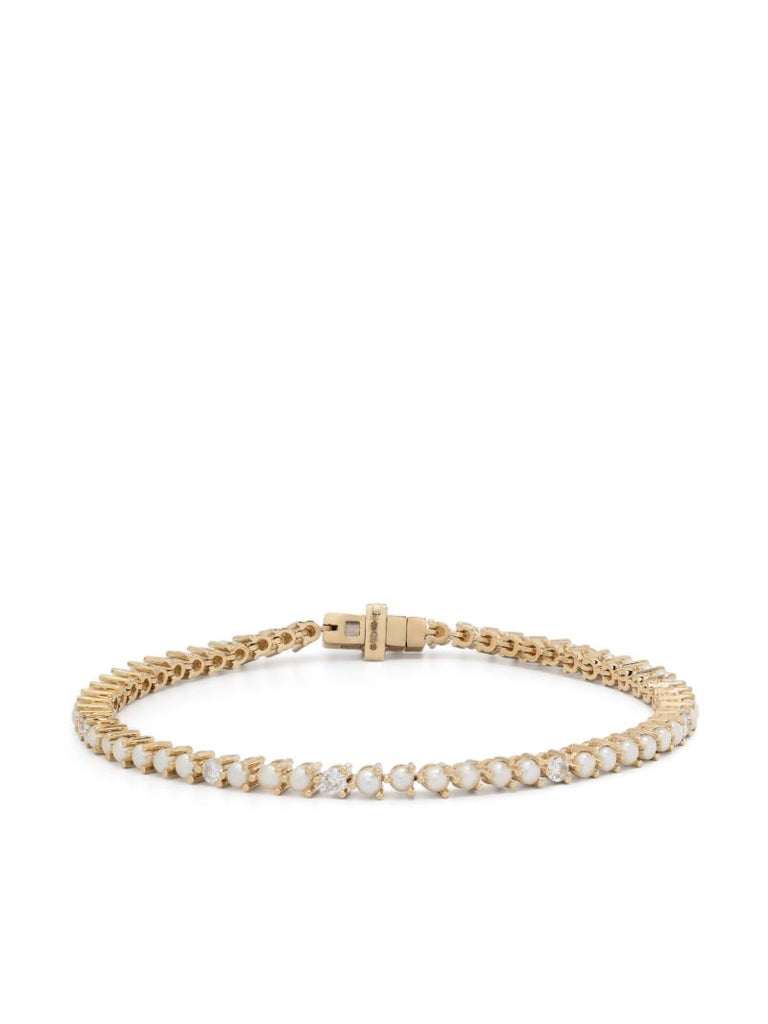 14k Yellow Gold Pearl and Diamond Bracelet