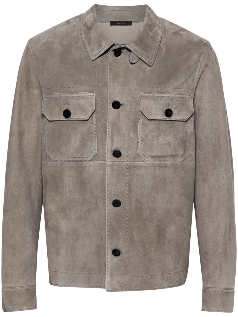 Grey Leather Shirt Jacket