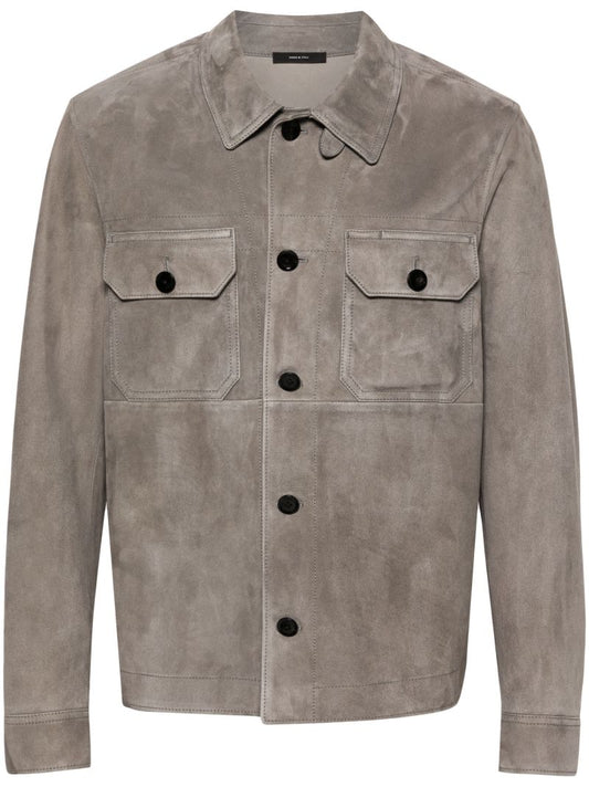 Grey Leather Shirt Jacket
