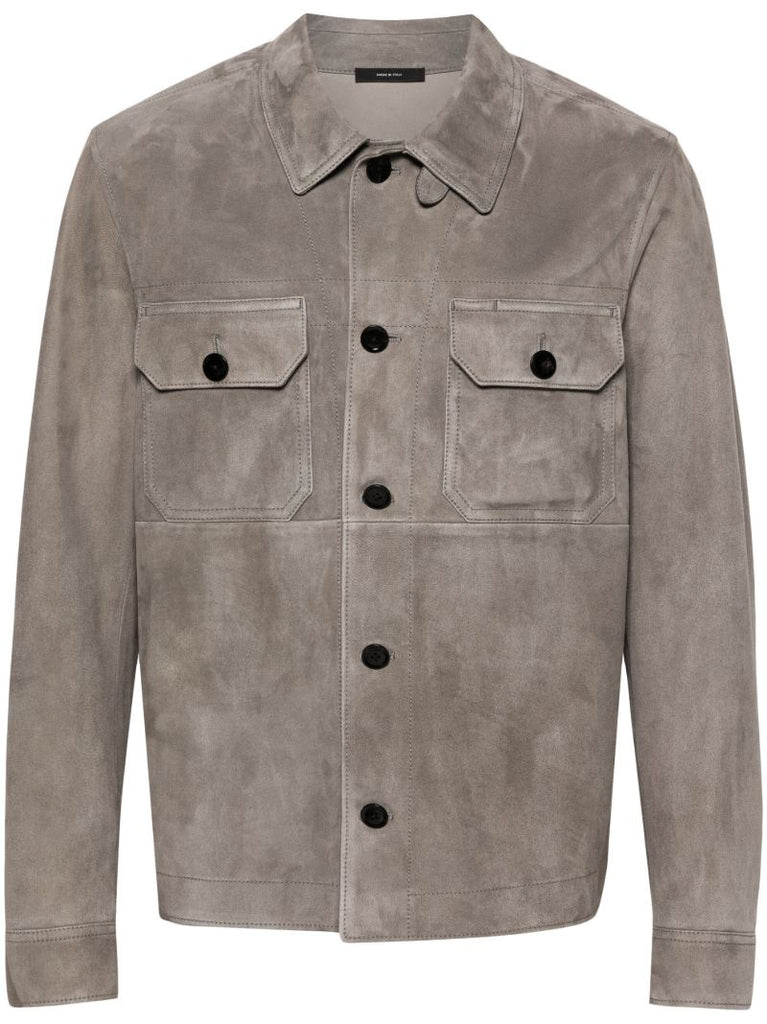 Grey Leather Shirt Jacket