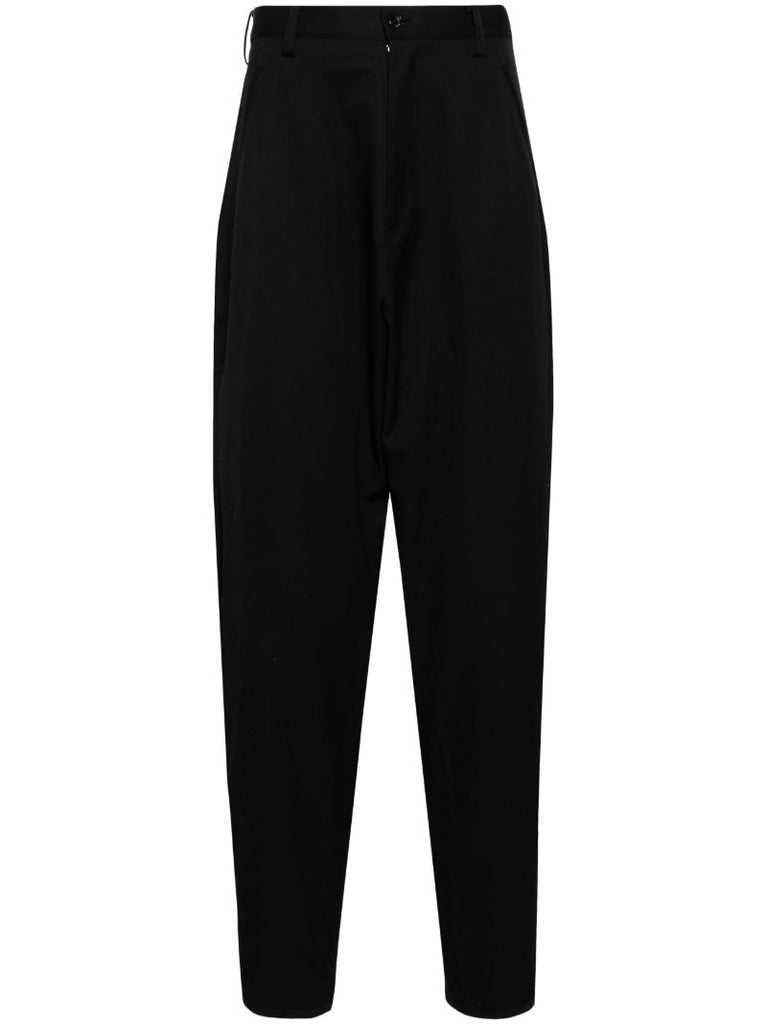 Black Tapered Wool Tailored Trousers