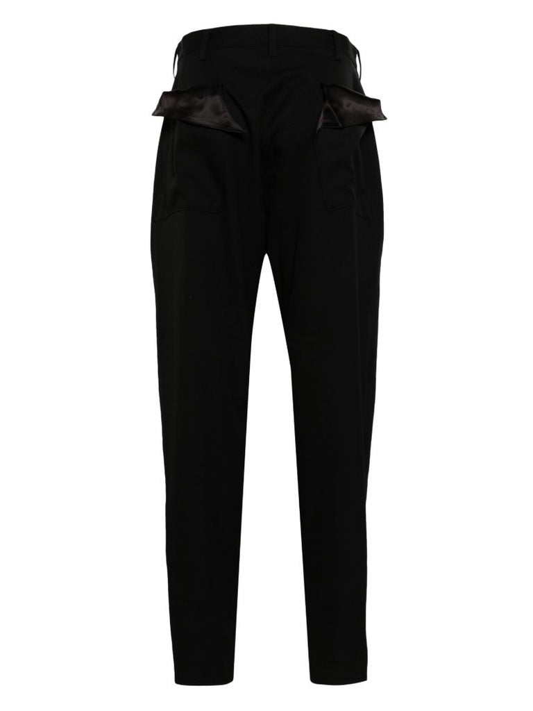 Black Tapered Wool Tailored Trousers