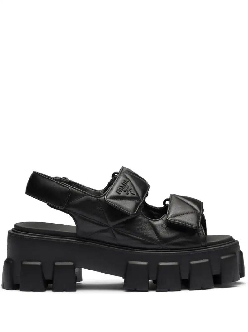 Triangle-logo Quilted Leather Sandals