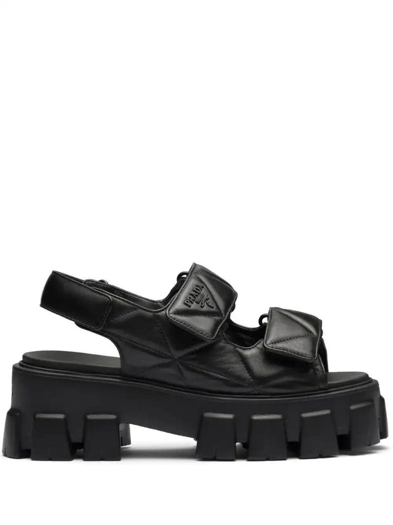 Triangle-logo Quilted Leather Sandals