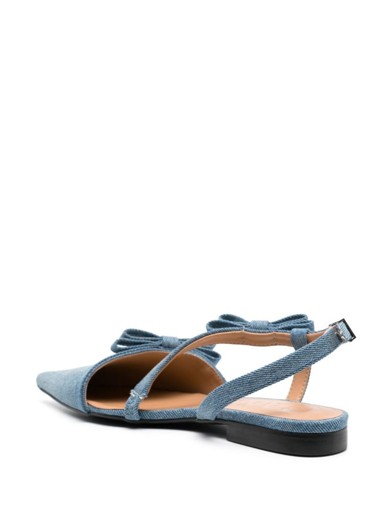 Blue Bow-embellished Denim Ballet Pumps