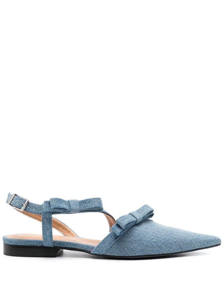 Blue Bow-embellished Denim Ballet Pumps