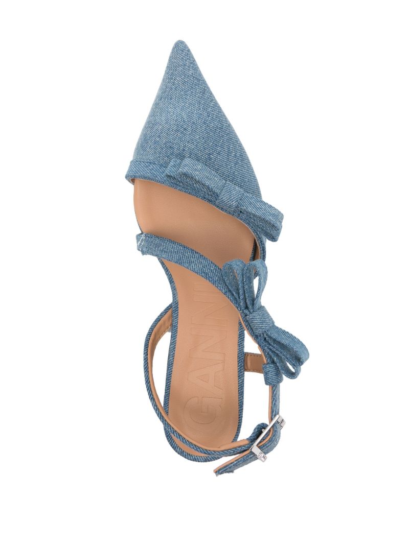Blue Bow-embellished Denim Ballet Pumps