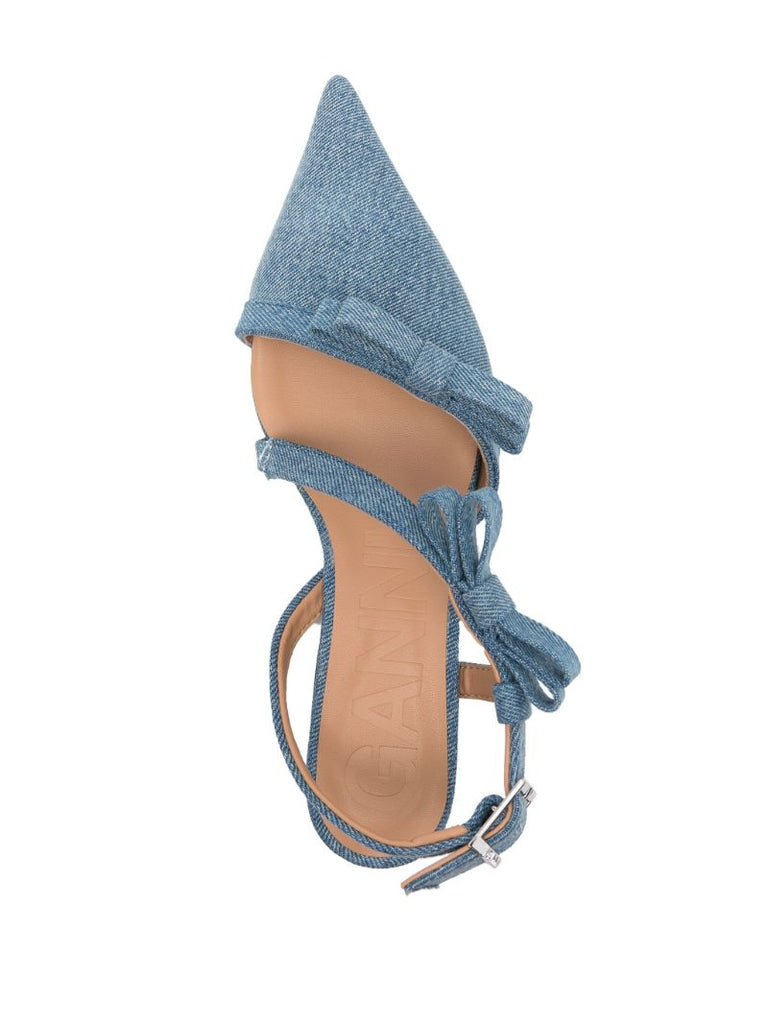 Blue Bow-embellished Denim Ballet Pumps
