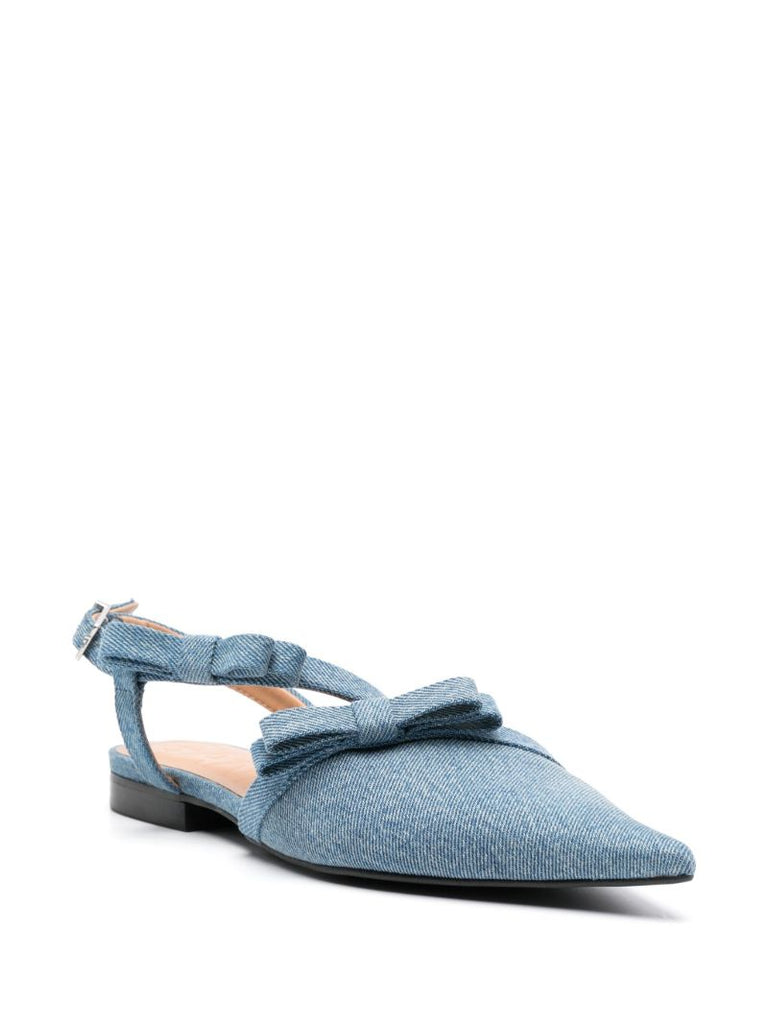 Blue Bow-embellished Denim Ballet Pumps
