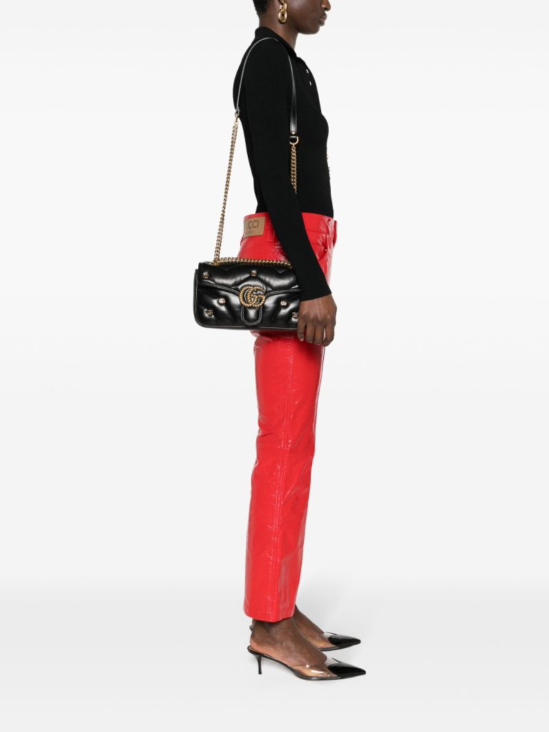 Black Gg Marmont Small Leather Shoulder Bag
