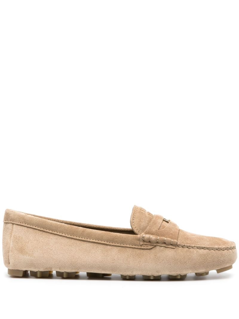 Neutral Logo-embossed Suede Penny Loafers