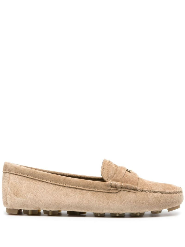 Neutral Logo-embossed Suede Penny Loafers