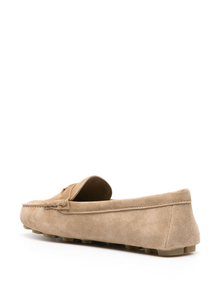 Neutral Logo-embossed Suede Penny Loafers