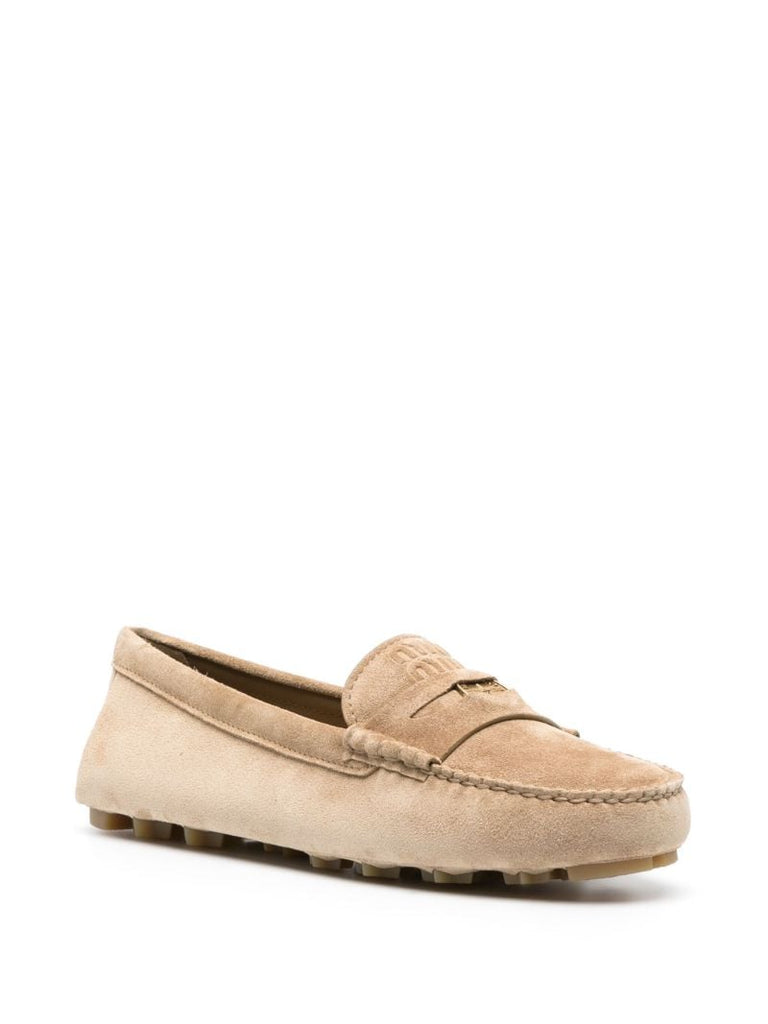 Neutral Logo-embossed Suede Penny Loafers