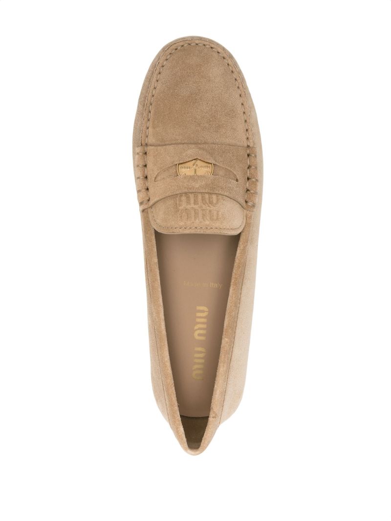Neutral Logo-embossed Suede Penny Loafers