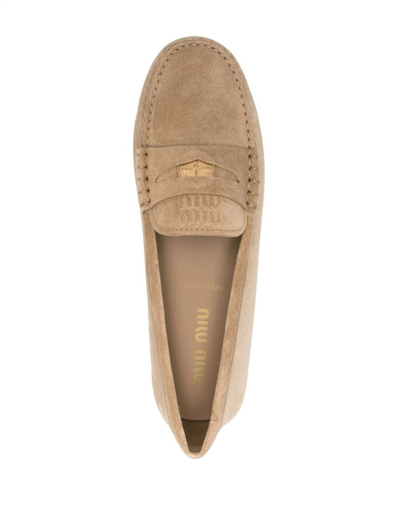 Neutral Logo-embossed Suede Penny Loafers