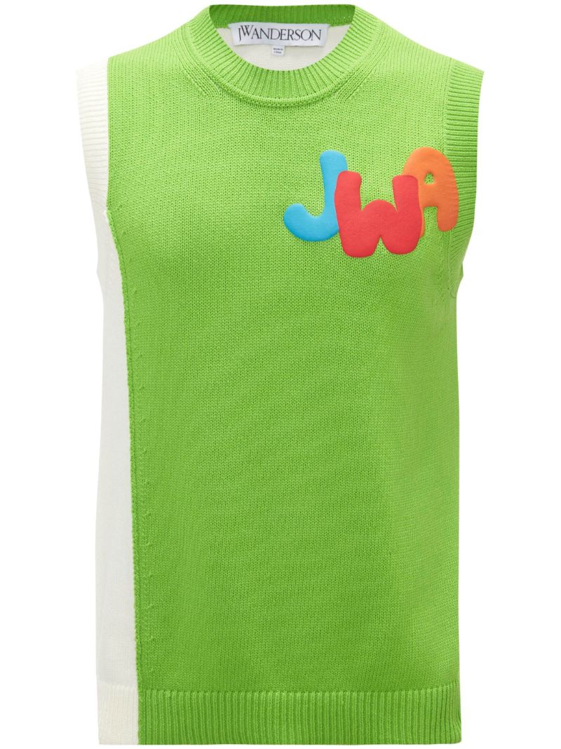 Green Panelled Knitted Vest