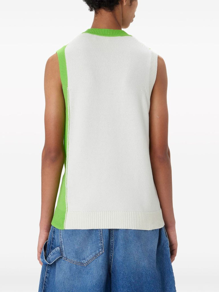 Green Panelled Knitted Vest