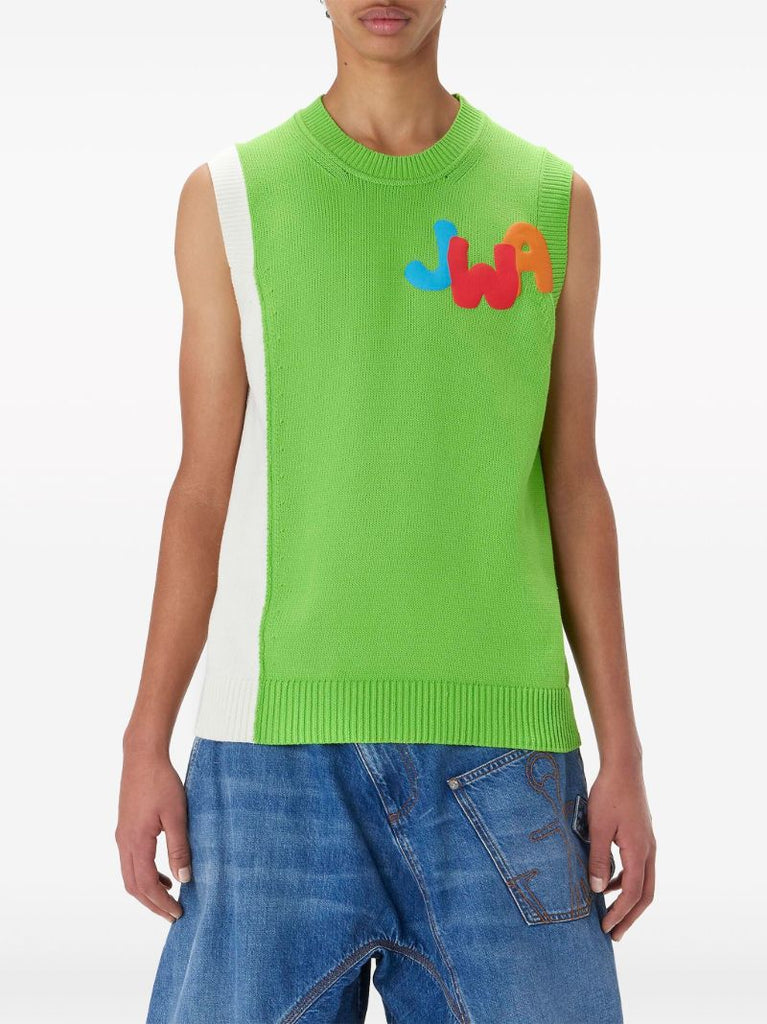 Green Panelled Knitted Vest
