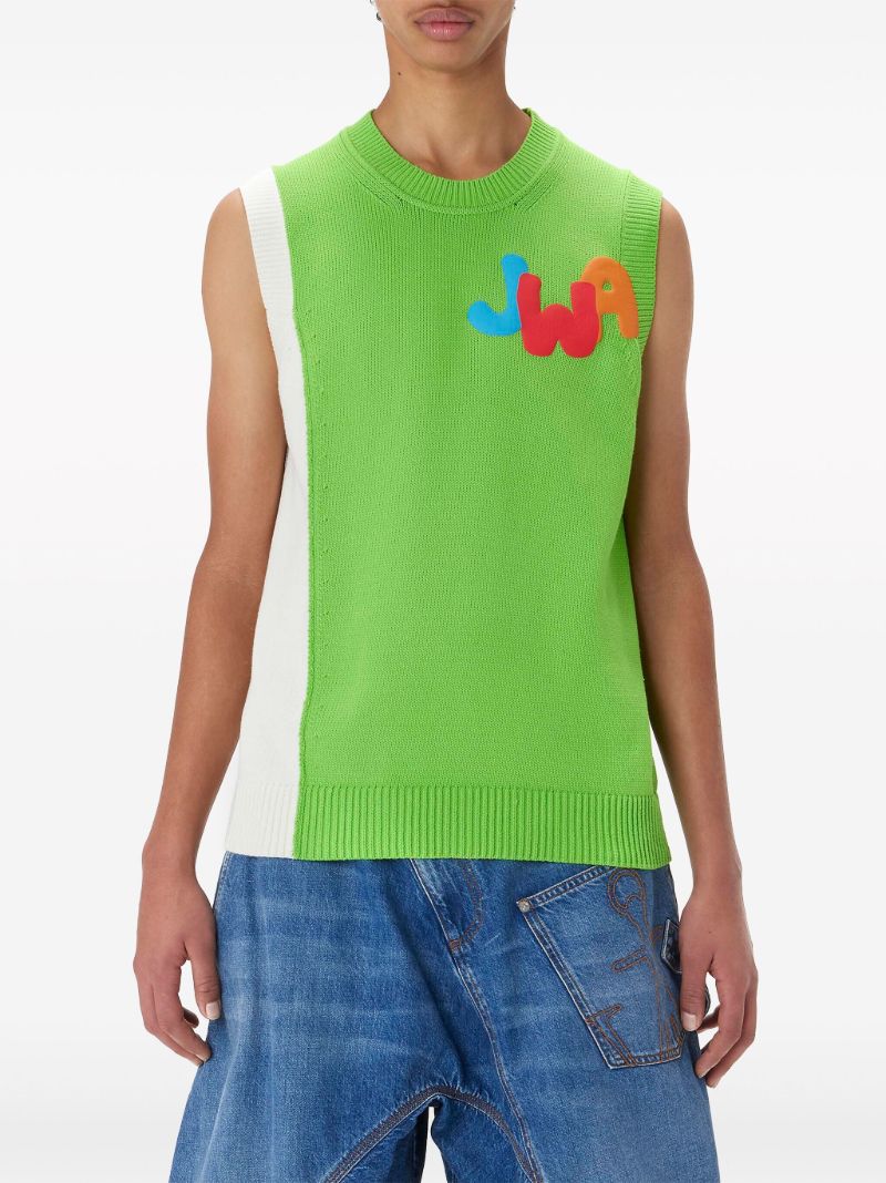 Green Panelled Knitted Vest