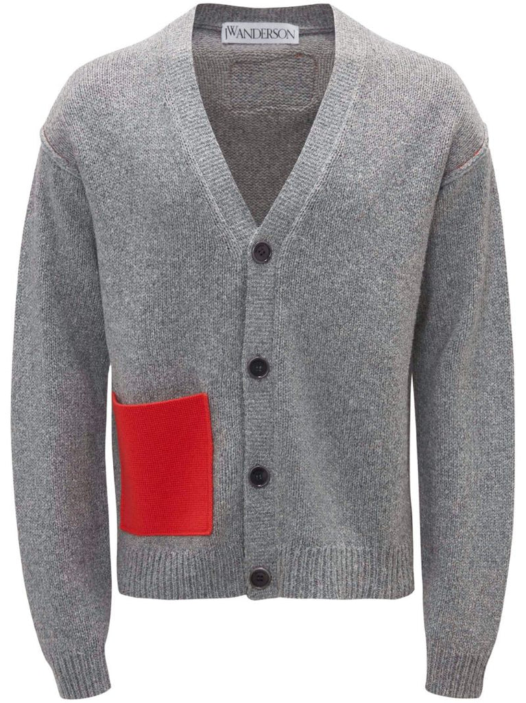 Grey Contrast Pocket V-neck Cardigan