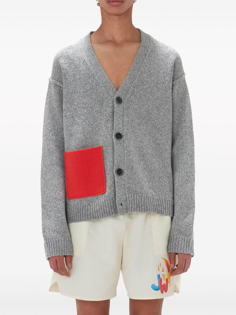 Grey Contrast Pocket V-neck Cardigan