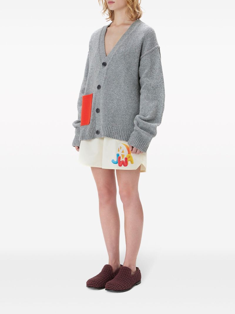 Grey Contrast Pocket V-neck Cardigan
