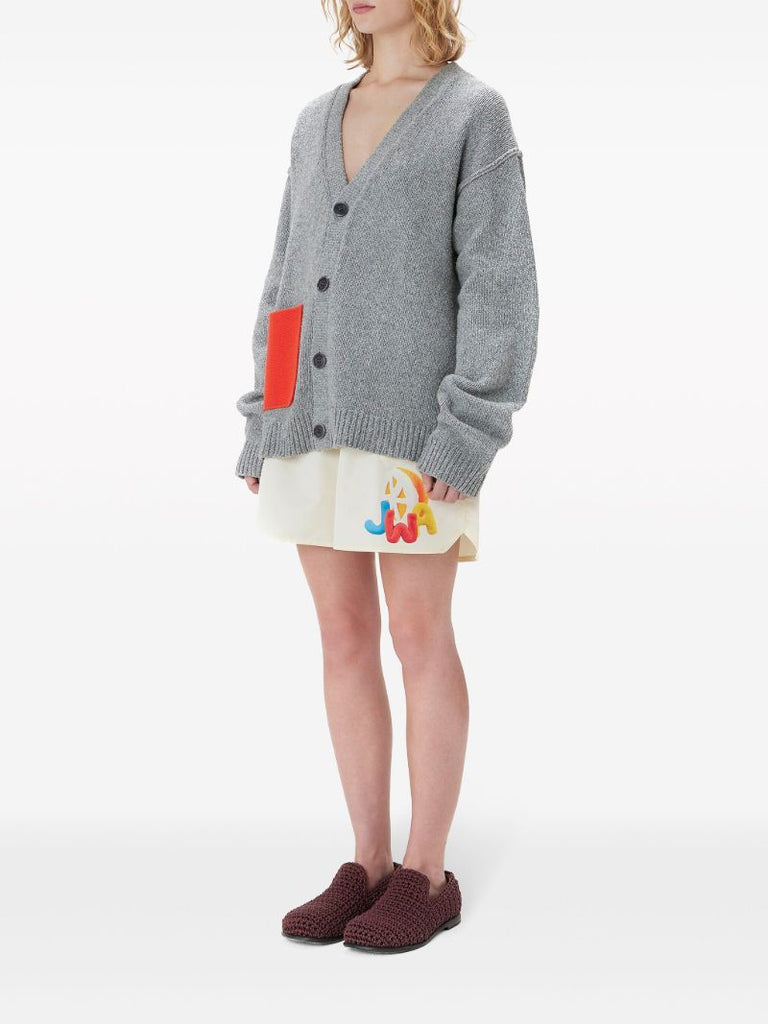 Grey Contrast Pocket V-neck Cardigan