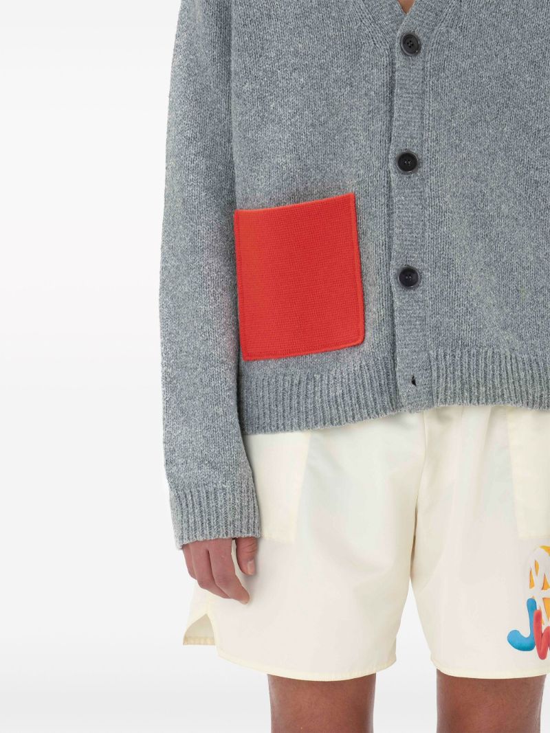 Grey Contrast Pocket V-neck Cardigan