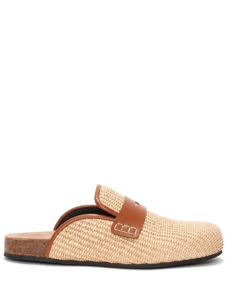 Neutral Penny-slot Raffia Mules