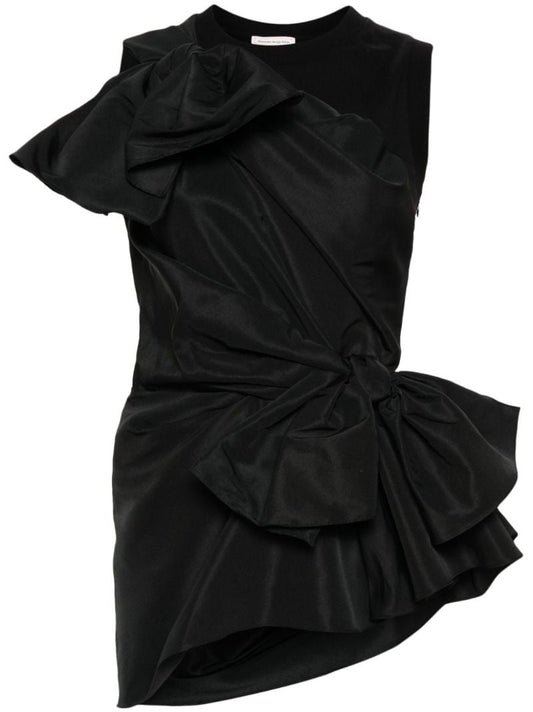 Black Bow Detail Asymmetric Top
