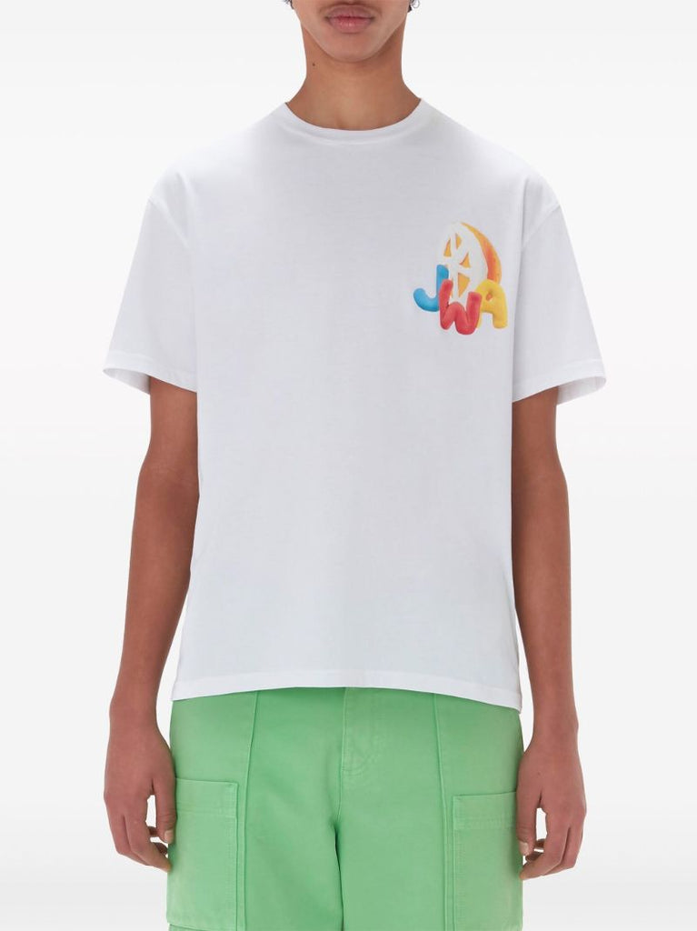 White Orange Print Cotton T-shirt