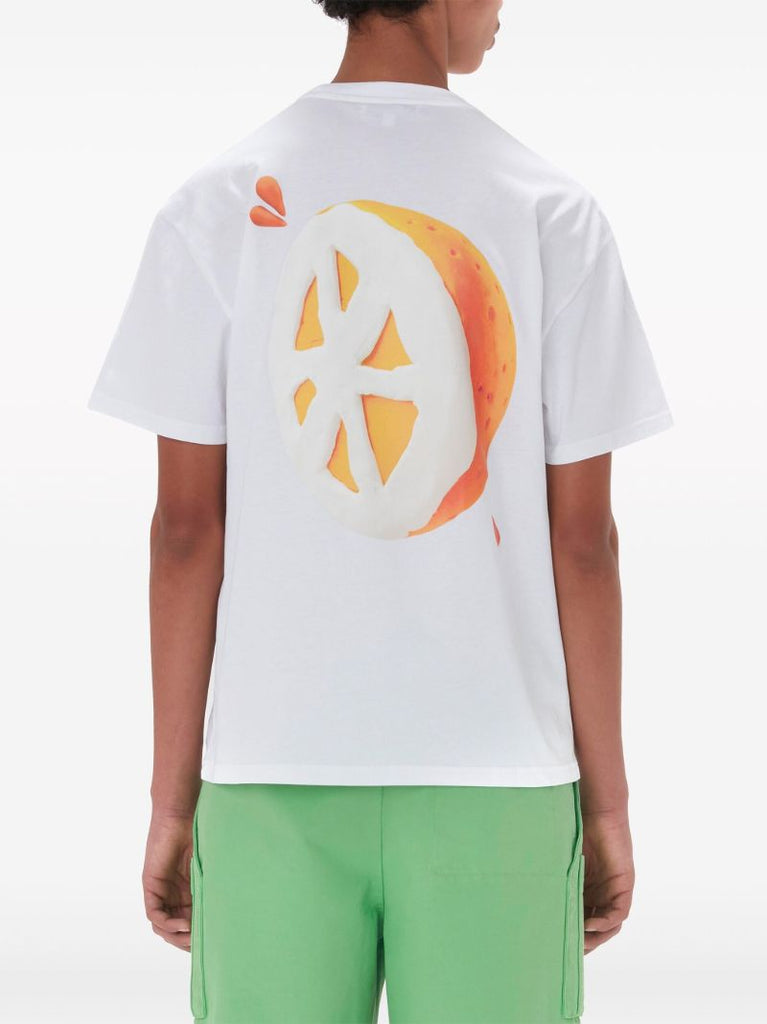 White Orange Print Cotton T-shirt