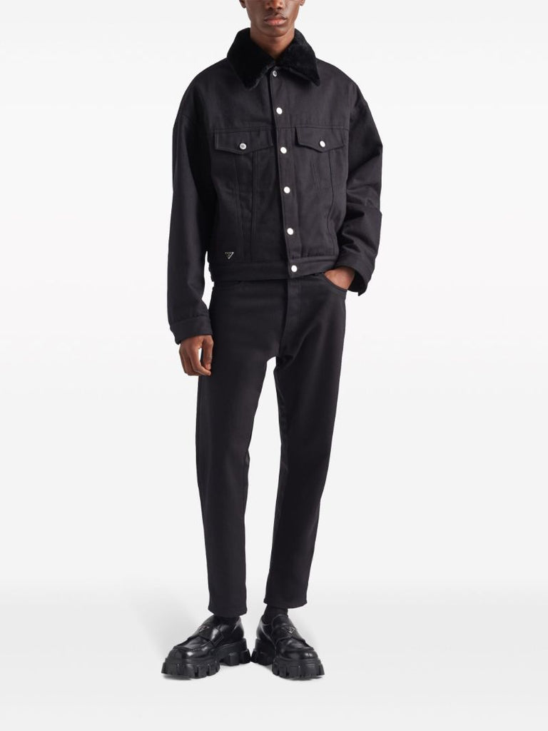 Black Shearling-collar Denim Jacket