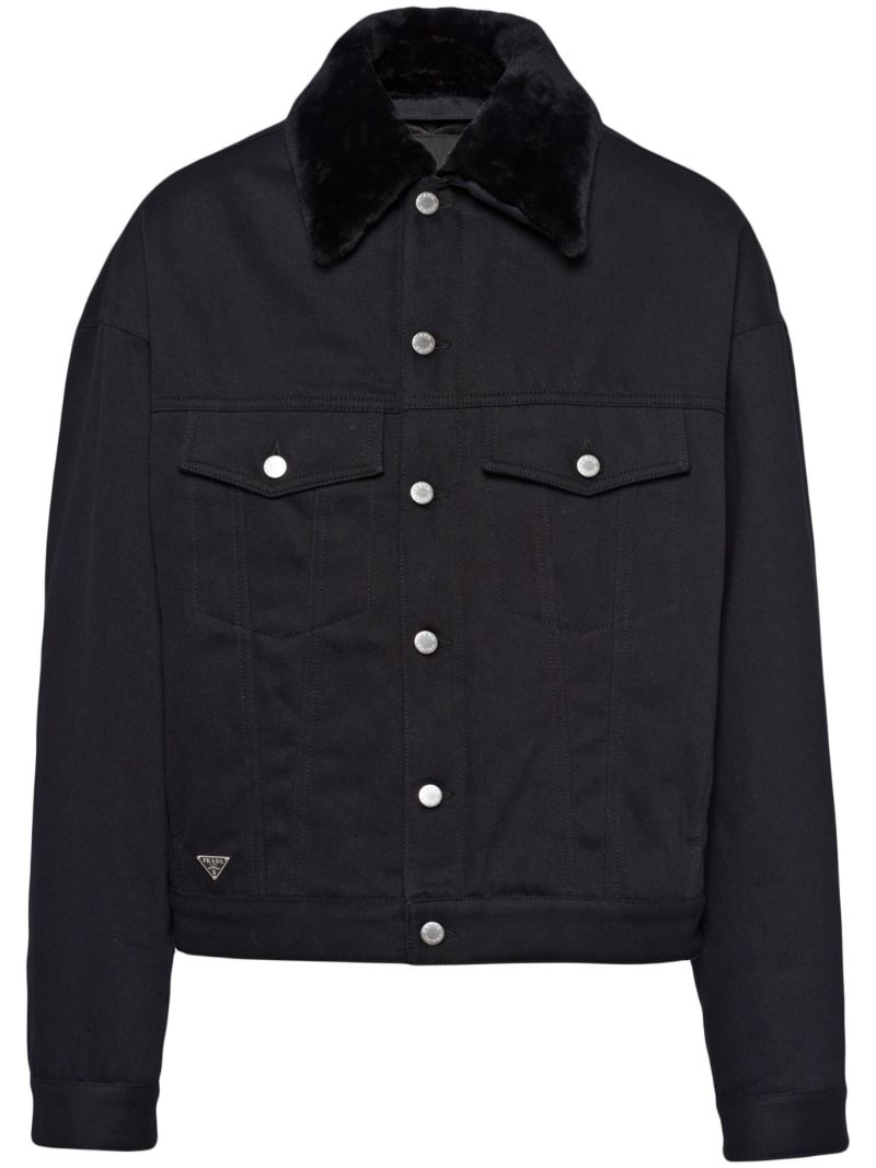 Black Shearling-collar Denim Jacket