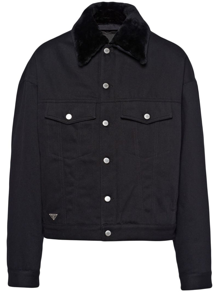 Black Shearling-collar Denim Jacket