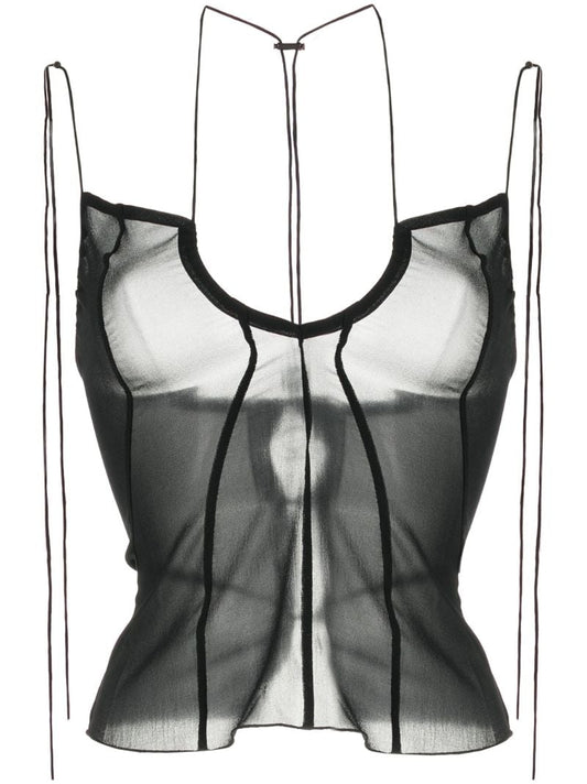Black U-neck Silk Top