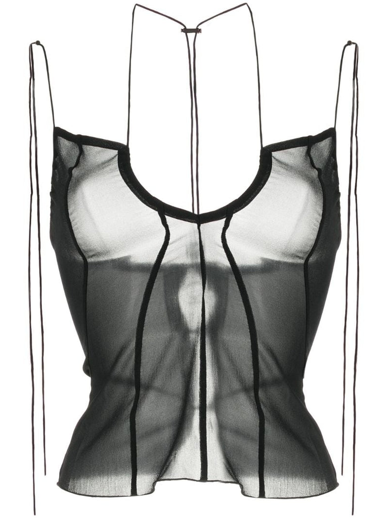 Black U-neck Silk Top