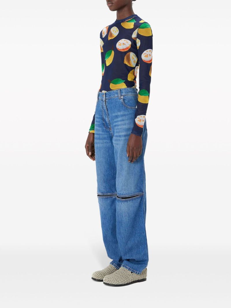Blue Graphic-print Mesh Top