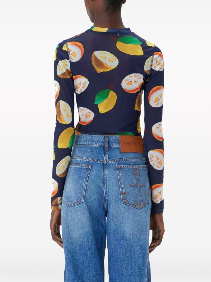 Blue Graphic-print Mesh Top