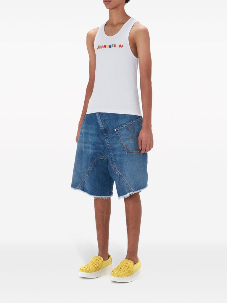 White Logo Embroidered Tank Top