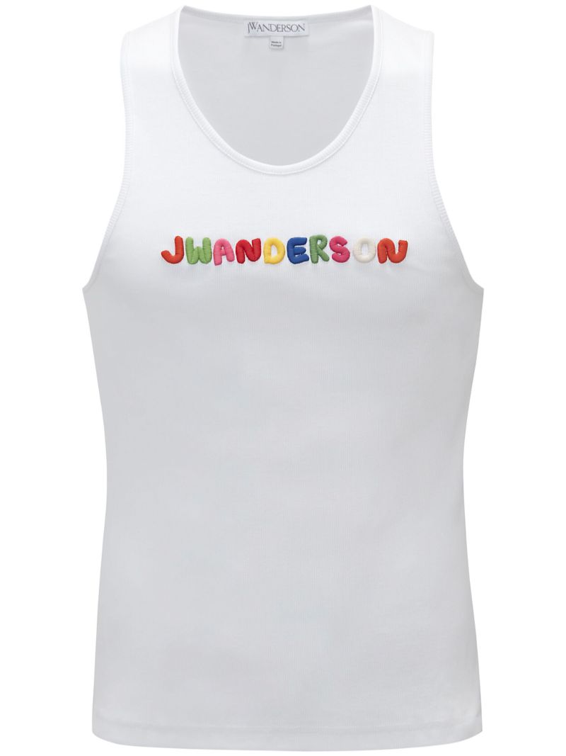 White Logo Embroidered Tank Top