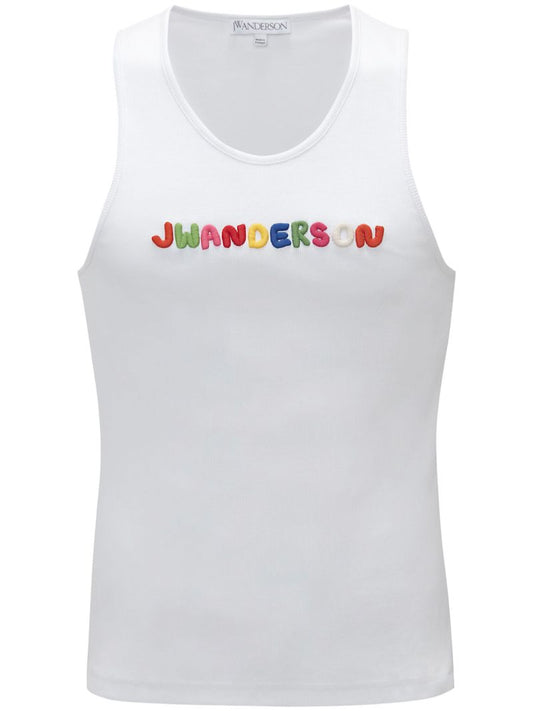 White Logo Embroidered Tank Top
